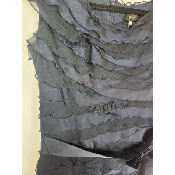 Tadashi Shoji Women's Sz.10 Navy Ruffle Silk Tiered Maxi Belted Cocktail Dress - Picture 5 of 9